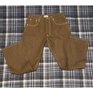 Members Property Mens Brown Denim Jeans Straight Leg Contrast Stitch W34 L32